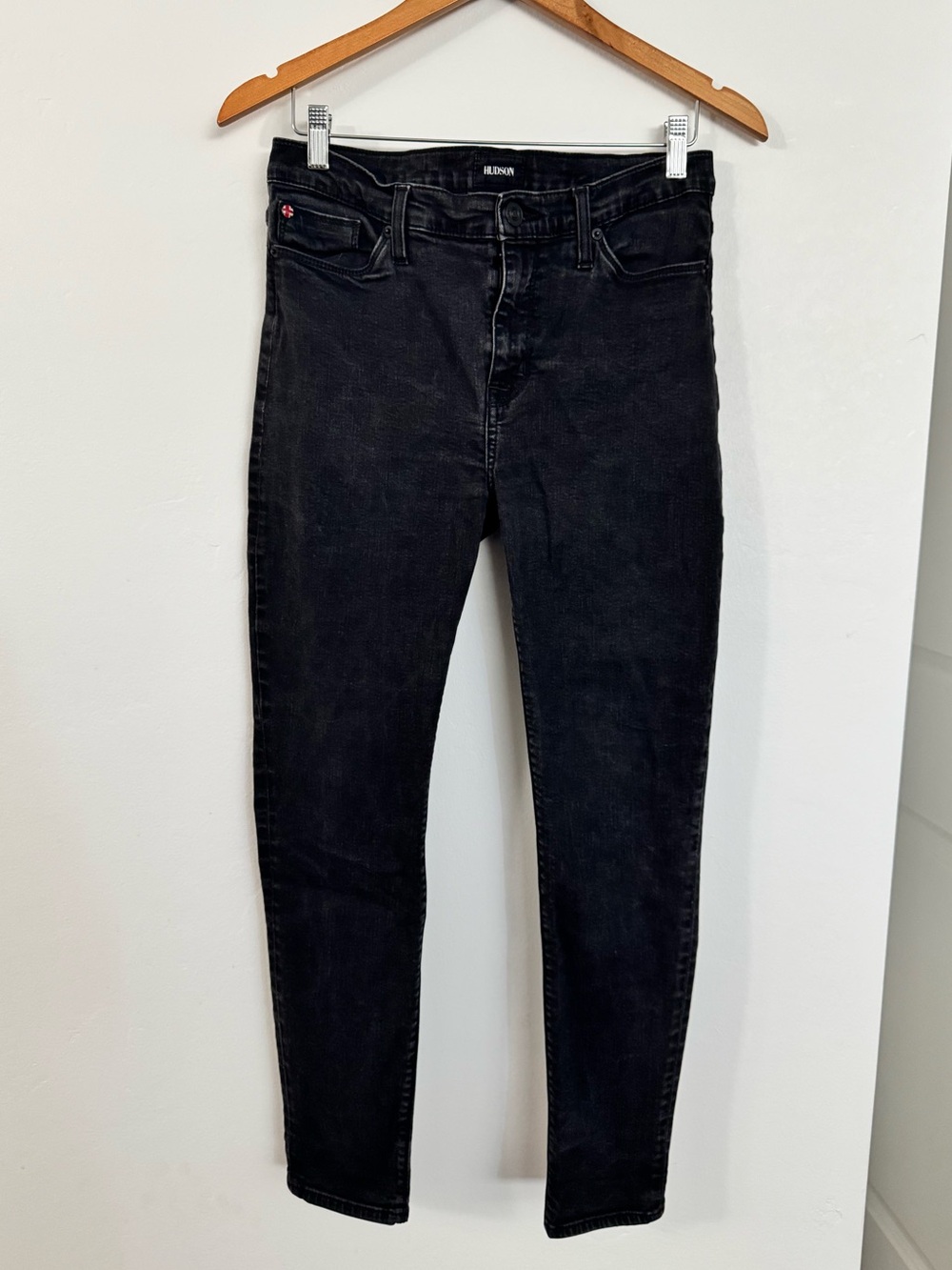 Hudson Natalie Mid Rise Ankle Skinny Jeans Black Stretch Size 31